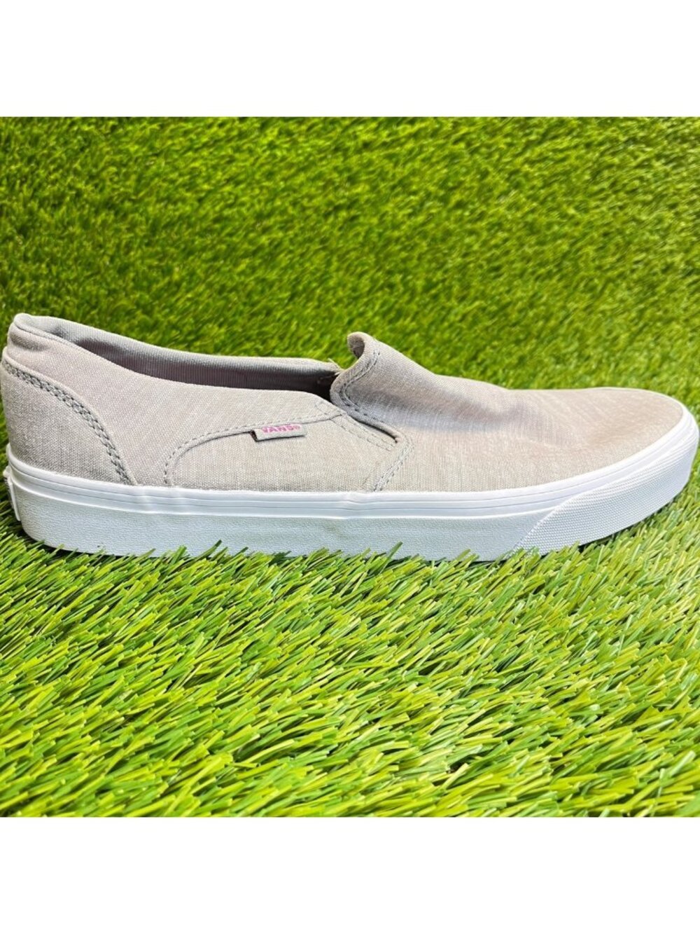 Vans Asher Chambray Slip-On Womens Size 11 Gray Athletic Skate Shoes Sneakers